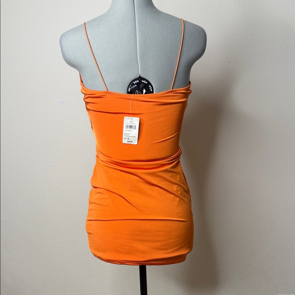 NWT Orange Cutout Twist Front Bodycon Mini Dress S - Picture 4 of 7